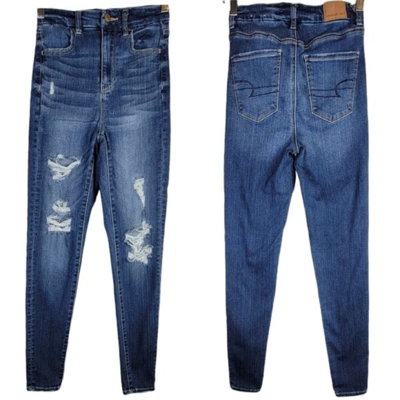 American Eagle Curvy Super Hi-Rise Jegging Next Level Stretch Distressed SZ 0 - Picture 1 of 9
